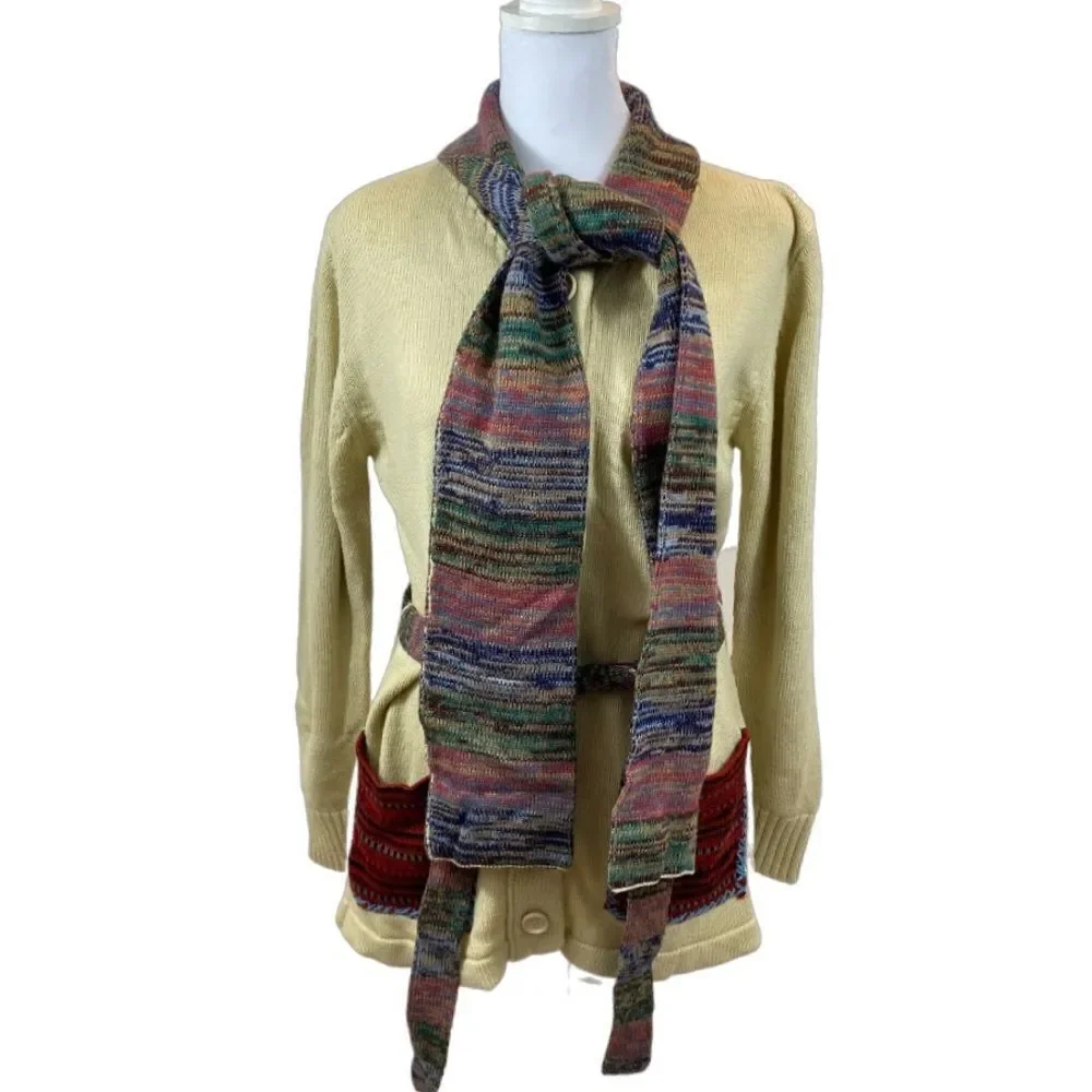 Vintage 70’s Aunt Becky Brand Boho Patchwork Cardigan with Attached Scarf Medium